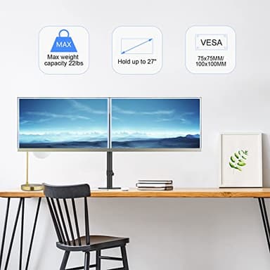 Suptek Monitor Mount, Adjustable Dual Monitor Arm Desk Mount Heavy Duty Monitor Stand fit for 27 inch Monitor Screens up to 22lbs,Black(MD9442) - Image 2