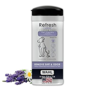 Wahl USA Pet Refresh Lavender Cleaning Wipes for All Dog Breeds - Use on Ears, Nose, Paws, Bottom, & Sensitive Areas - 50 Wipes - 820018A - Image 1
