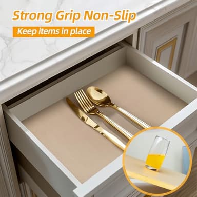Shinlendid Shelf and Drawer Liner for Kitchen Cabinets Non-Adhesive, Strong Grip Non-Slip Thickened Cabinet Liners for Shelves, Waterproof Mats for Dresser Cupboard, Khaki, 23 in x 30 Feet - Image 2