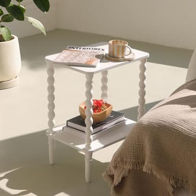Fultyle White End Table, Small Side Table with Storage Shelf, 2-Tier Modern NightStand for Bedroom, Living Room, Small Spaces (White) - Image 6