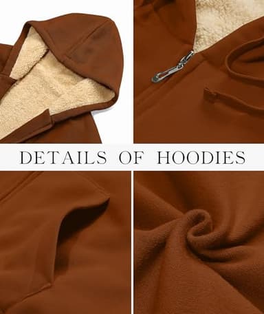 SWISSWELL Hoodies for Women Winter Fleece Sweatshirt - Full Zip Up Thick Sherpa Lined Hooded Jacket Khaki X-Large - Image 5