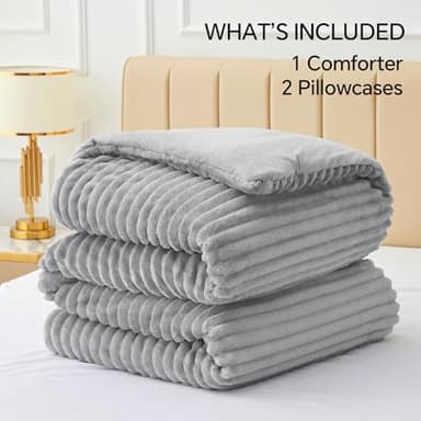 BEDELITE Fleece Queen Comforter Set -Super Soft & Warm Fluffy Light Grey Bedding, Luxury Fuzzy Heavy Bed Set for Winter with 2 Pillow Cases - Image 6