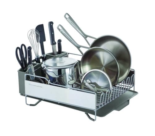 KitchenAid Large Capacity Full Size Rust Resistant Dish Rack with Angled Drain Board and Removable Flatware Caddy, Light Grey - Image 1