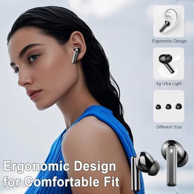 Wireless Earbuds, Bluetooth 5.4 Headphones with HiFi Stereo, in Ear Earphones with 4 ENC Mics, 48H Bluetooth Earbuds with LED Display Charging Case, IP7 Waterproof Ear Buds for Android iOS Black - Image 6