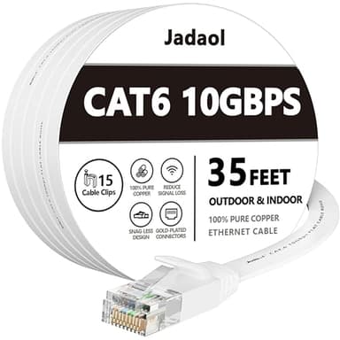 Jadaol Cat 6 Ethernet Cable 35 ft, Outdoor & Indoor 10Gbps Support Cat8 Cat7 Network, Flat RJ45 Internet LAN Computer Patch Cable for Router, Modem, Switch, Gaming Consoles, Streaming Devices, White - Image 1