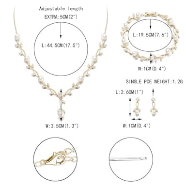 EVER FAITH Wedding Jewelry Sets for Bride, Gold Plated White Cubic Zirconia Simulated Pearl Leaf Filigree Bridal Party Necklace Earrings Bracelet Set for Women - Image 6