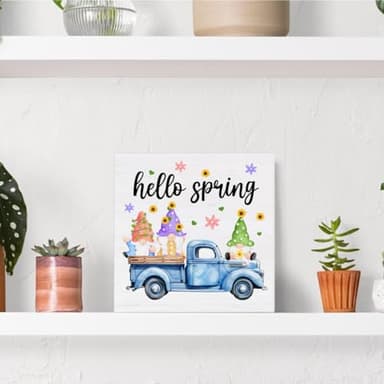 Spring Decor Farmhouse Wood Sign Spring Gnomes Decorations Country Home Table Desk Decor (5 x 5 Inches) - Image 5