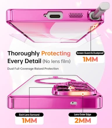 Meifigno Case Designed for Samsung Galaxy S25 Ultra 6.9 inch, [Compatible with MagSafe] [2X HD Screen Protectors] [Glitter Card & Wrist Strap] Full Lens Protection Case for Galaxy S25 Ultra, Hot Pink - Image 3
