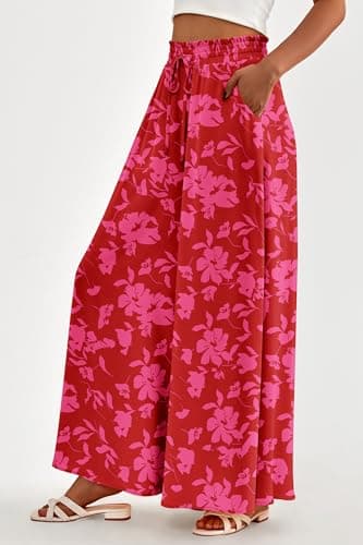 PRETTYGARDEN Women's 2025 Summer Wide Leg Palazzo Pants High Waisted Flowy Pockets Trendy Casual Lounge Boho Beach Trousers (Print Red,Medium) - Image 4