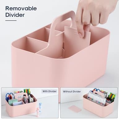 Multiuse Caddy Organizer with Handle - Stackable Plastic Tote Bin - Art Craft Supplies, Office, Desk, Stationery Pen Holder, Kitchen, Utensil, Makeup, Bathroom, Shower, Cleaning, Dorm Organizer - Pink - Image 6