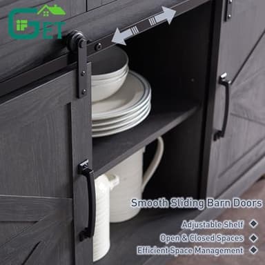 IFGET Farmhouse Buffet Cabinet, 53” Sideboard Cabinet w/3 Drawer, Rustic Storage Cabinets w/Sliding Barn Door, Coffee Bar for Dinning Room, Kitchen, Hallway, and Living Room-Dark Grey - Image 5