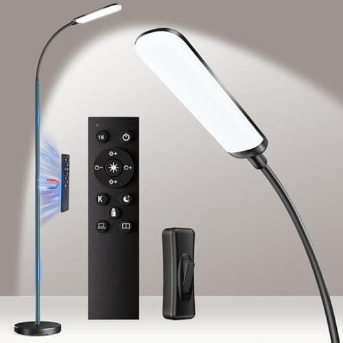 xinp Floor Lamp, Bright 18W LED Standing Lamps for Living Room, Remote Stepless Adjustable Color and Brightness Dimmable with ON/Off Switch, Gooseneck Reading Lights for Bedroom Office, 1300LM Black - Image 1