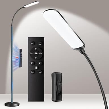 xinp Floor Lamp, Bright 18W LED Standing Lamps for Living Room, Remote Stepless Adjustable Color and Brightness Dimmable with ON/Off Switch, Gooseneck Reading Lights for Bedroom Office, 1300LM Black - Image 1