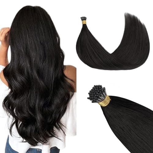 GOO GOO I Tip Hair Extensions Real Human Hair, 18inch 50g 50S, Cold Fusion I Tip Hair Extensions, Invisible Remy Hair Extensions, 1B Natural black - Image 1