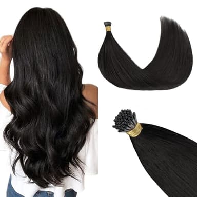 GOO GOO I Tip Hair Extensions Real Human Hair, 18inch 50g 50S, Cold Fusion I Tip Hair Extensions, Invisible Remy Hair Extensions, 1B Natural black - Image 1
