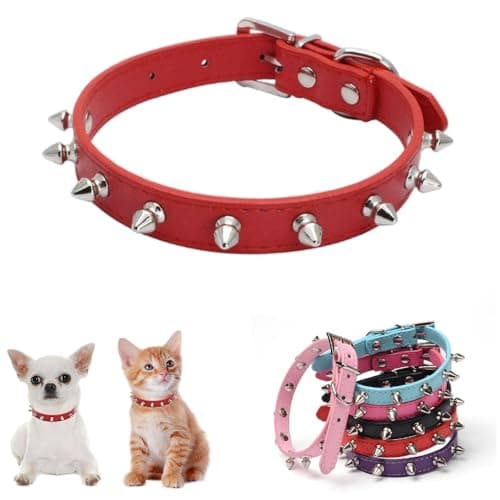 Spike Collar for Dogs,Female Male Studded Spiked Spikey Stud Rivet for xs Small Medium Large boy Girl cat Kitten pet Animal Puppy Red XS - Image 1