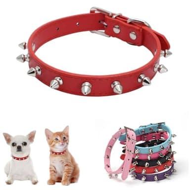 Spike Collar for Dogs,Female Male Studded Spiked Spikey Stud Rivet for xs Small Medium Large boy Girl cat Kitten pet Animal Puppy Red XS - Image 1