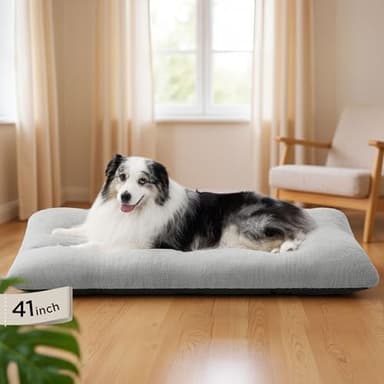 Bedsure Washable XL Dog Bed for Crate for Extra Large Dogs, Comfort Fluffy Plush Pet Pillow Bed Kennel Pad with Non-Slip Bottom, Machine Washable Pet Sleeping Mat, 41"x27", Gray - Image 1