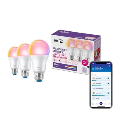 WiZ LED Smart Light Bulbs, Sunset to Sunrise Automation + Motion Detection + Control with Voice or App, Full Color A19 60W 800LM E26 Indoor, Matter Compatible - 3 Pack - Image 1