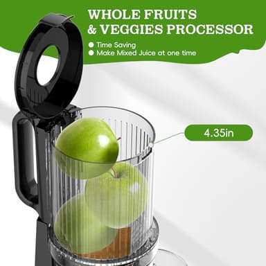 WHUTO Cold Press Juicer, Juicer Machines with 4.35'' Wide Feed Chute, Stainless Steel Masticating Juicers Easy to Clean, Ergonomic Operational Panel Design, High Juice Yield, Red Knob - Image 3