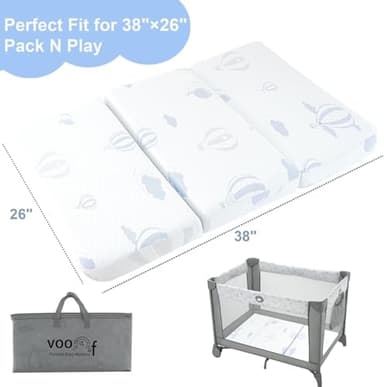 voomf Trifold Pack and Play Mattress, 38"x26" High Density Foam Pack N Play Mattresses for Baby Toddler, Portable Travel Crib Mattress for Pack N Play with Carry Bag, - Image 3