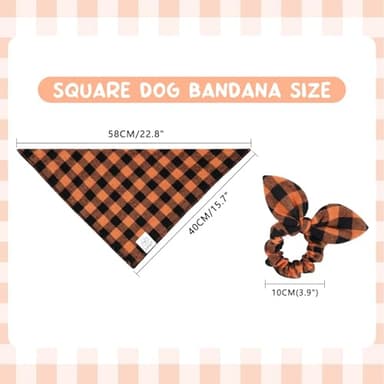E-Clover Fall Dog Bandana & Matching Scrunchie-Orange Black Dog Bandanas Plaid Pet Scarf Bib for Small Dogs Puppy Girl Boy Owner Gift Orange - Image 4