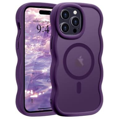 Pepmune for iPhone 14 Pro Max Case, Curly Wave Frame Hard Translucent Matte Clear Back Cover for Women Men Compatible with Magsafe TPU Bumper Drop Proof Phone Case for iPhone 14 Pro Max, Purple - Image 1