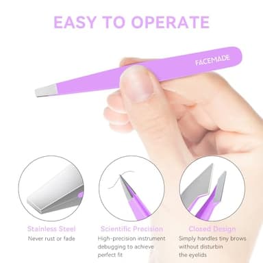 FACEMADE 4 Pack Tweezers Set - Professional Stainless Steel for Men and Women, Precision Eyebrow Facial Hair, Chin, Ingrown Hair Removal (Purple) (T4) - Image 6