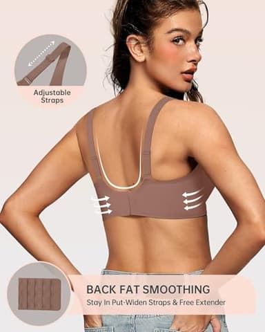 OEAK Womens Deep V Bras Wireless Comfortable Bra Supportive No Underwire Bras Tshirt Push Up Bralettes Plunge Seamless Bra Coffee M - Image 3