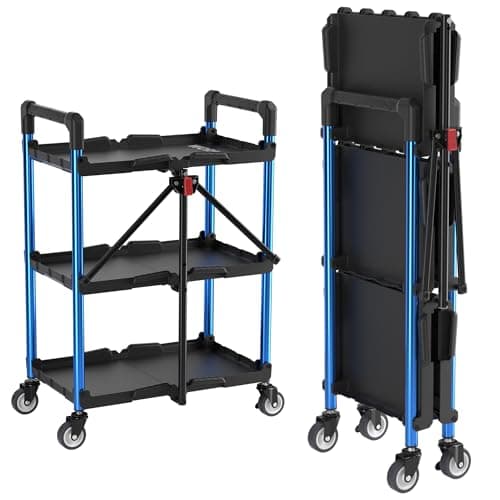 WORKPRO 3-Tier Collapsible Service Cart, 210 LBS Foldable Utility Service Cart with Wheels, Portable Tool Cart for Garage, Warehouse, Home, Restaurant, Office (No Assembly Required) - Image 1
