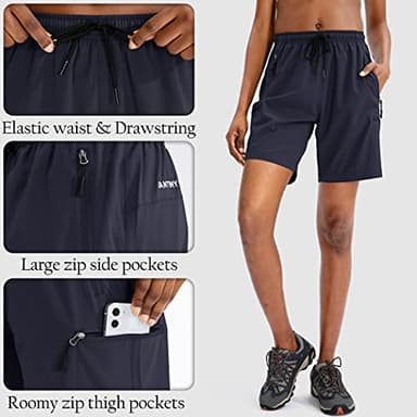 SANTINY Women's 5''/ 7''/9'' Hiking Cargo Shorts Quick Dry Lightweight Summer Shorts for Women Athletic Golf Zipper Pockets(Navy_M) - Image 4