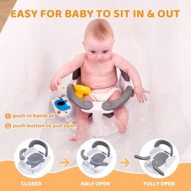 LDIIDII Baby Bath Seat for Babies 6 Months & Up Sitting Up,Infant Bath Seat with Temperature Alert+Open Backrest+on/Off Armrest,Toddler Bath seat Baby Bath Chair for Bathtub,Tub,Sink Grey - Image 3