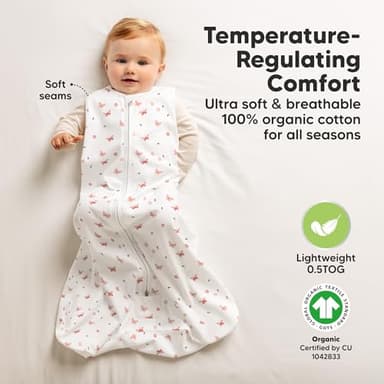 2-Pack Baby Sleep Sacks, Zipper Wearable Blanket - 0.5TOG Organic Cotton,Lightweight,Soft Cozy Toddler Sleeping Sack 6-12 months,Easy to Wear Large Newborn Transition Swaddles Sleepsacks (Butterflies) - Image 4
