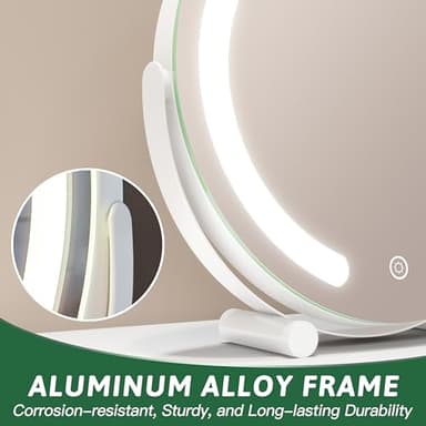 ROLOVE Vanity Mirror with Lights, 12 Inch Light Up Makeup Mirror, LED Makeup Mirror with Lights for Bedroom Tabletop, Smart Touch Control 3 Colors Dimmable, 360° Rotation, White - Image 5