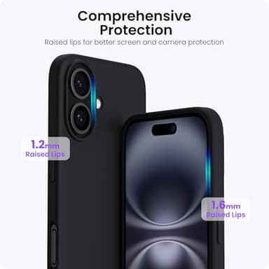 ORNARTO Compatible with iPhone 16 Plus Case 6.7, Slim Liquid Silicone 3 Layers Full Covered Soft Gel Rubber Phone Case Protective Cover 6.7 Inch, Black - Image 4