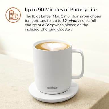 Ember Temperature Control Smart Mug 2, 10 Oz, App-Controlled Heated Coffee Mug with 80 Min Battery Life and Improved Design, White (Renewed) - Image 3