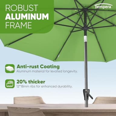 Tempera 10ft Patio Market Outdoor Table Umbrella with Push Button Tilt and Crank,Large Sun Umbrella with Sturdy Pole&Fade Resistant Canopy,Easy to Set,Green - Image 4