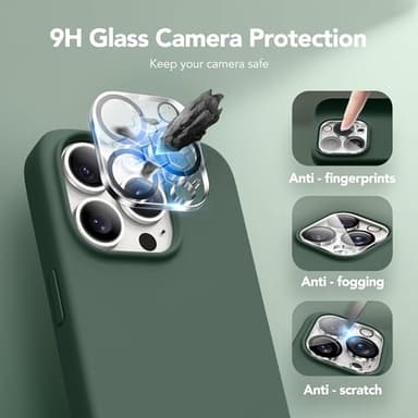 GONEZ for iPhone 14 Pro Max Case Silicone, Compatible with MagSafe, with Screen Protector + Camera Lens Protector, Liquid Silicone Shockproof Protective Phone 14 ProMax Case 6.7", Dark Green - Image 5