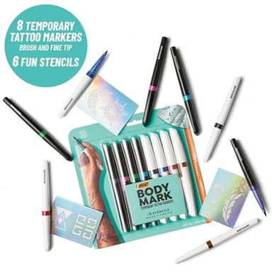 BIC BodyMark Temporary Tattoo Markers for Skin, Artist's Set, Mixed Tip, 8-Count Pack of Assorted Colors, Skin-Safe*, Cosmetic Quality - Image 4