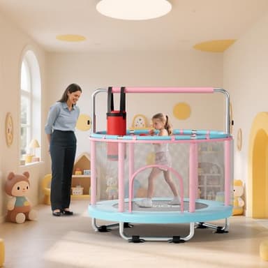 FitinOne 55" Toddler Mini Trampoline for Kids, Indoor Outdoor Toys with Swing, 440lbs Baby Kids Trampoline, Gymnastics Bar, Birthday Gifts for Boy Girl Age 1-8 - Image 8