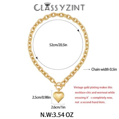 CLASSYZINT Gold Chunky Puffy Heart Pendant Necklaces for Women, Big Heart Chain Link Necklace Toggle Clasp Heart Charm Necklaces - Image 5