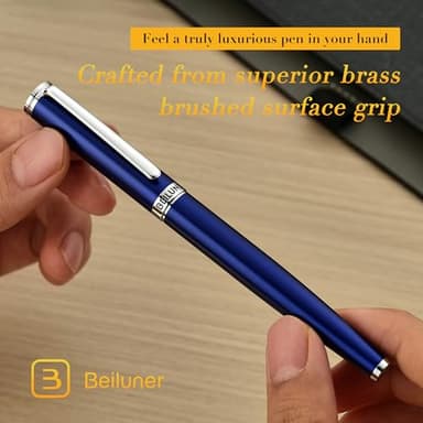 BEILUNER Luxury Fountain Pen Set,Solid 24K Gilded Medium Nib, Modern Classic Limited Edition -Includes 6 Ink Cartridges&Ink Refill Converter with Gift Case-Perfect for Men and Women（Charming blue） - Image 6