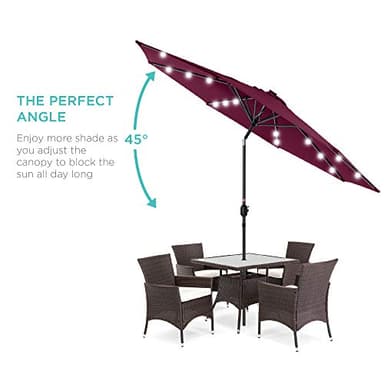 Best Choice Products 10ft Solar Polyester LED Lighted Patio Umbrella w/Tilt Adjustment and UV-Resistant Fabric - Burgundy - Image 2