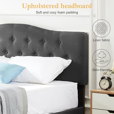 VECELO Full Size Bed Frame Upholstered Platform with Tufted Adjustable Headboard/Mattress Foundation Wood Slat Support/Easy Assembly,Grey - Image 6