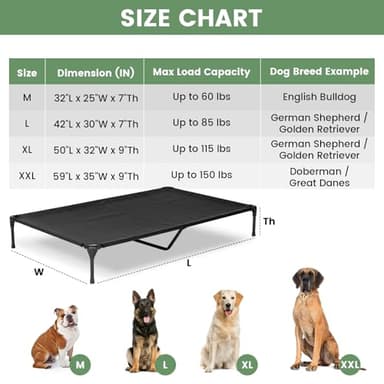 PVY Elevated Dog Bed for Outdoor, Large Raised Dog Cot with Washable Mesh, Cooling Pet Cot Chew Proof for Outside Camping, 42"x30" Black - Image 2