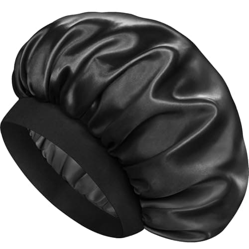 Doitory Satin Silk Bonnet for Sleeping, Double Layer Silk Sleep Cap for Men & Women, Soft Satin Lined Bonnet for Natural & Curly Hair(Black) - Image 1