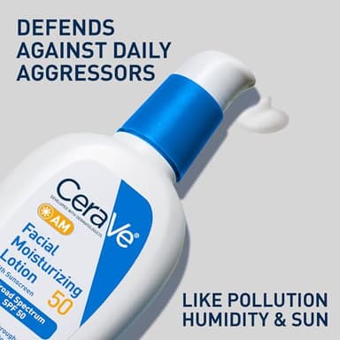 CeraVe AM Facial Moisturizing Lotion SPF 50, Face Moisturizer with SPF, Hyaluronic Acid, Niacinamide & Ceramides, Non-Greasy, Blends Seamlessly With No White Cast, Non Comedogenic Sunscreen, 3 Oz - Image 4