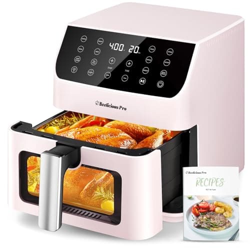 Beelicious 5.8QT Large Air Fryer, 12-in-1 Digital Airfryer with Clear Window, 40+ Recipes, Flavor-Lock Tech, Shake Reminder, Compact, Quiet, Dishwasher Safe, Nonstick (Cherry Pink) - Image 1