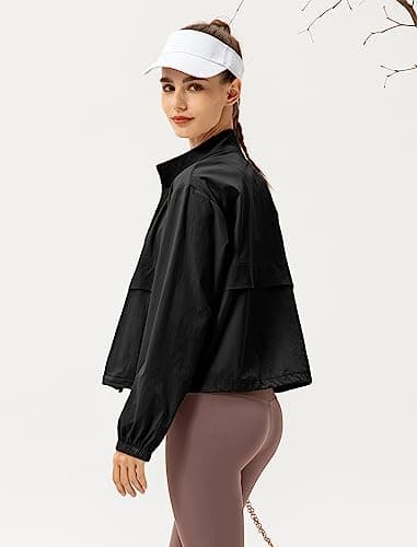 Locachy Women's Lightweight Zip Up Athletic Jacket Stand Collar Windproof Sun Protection Workout Outdoor Jacket Black M - Image 2