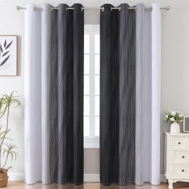 Estelar Textiler Thermal Insulated Blackout Curtains for Bedroom, Ombre Black and Greyish White Blackout Drapes for Living Room, Gradient Full Light Blocking Energy Saving Curtains, 52Wx96L, 2 Panels - Image 2